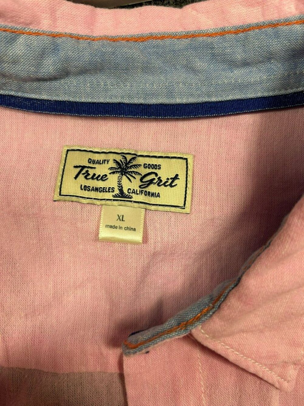 True Grit Mens Pink Button-Up Shirt Chest Pocket Contrast Trim Size XL Cotton/Li - Picture 5 of 7